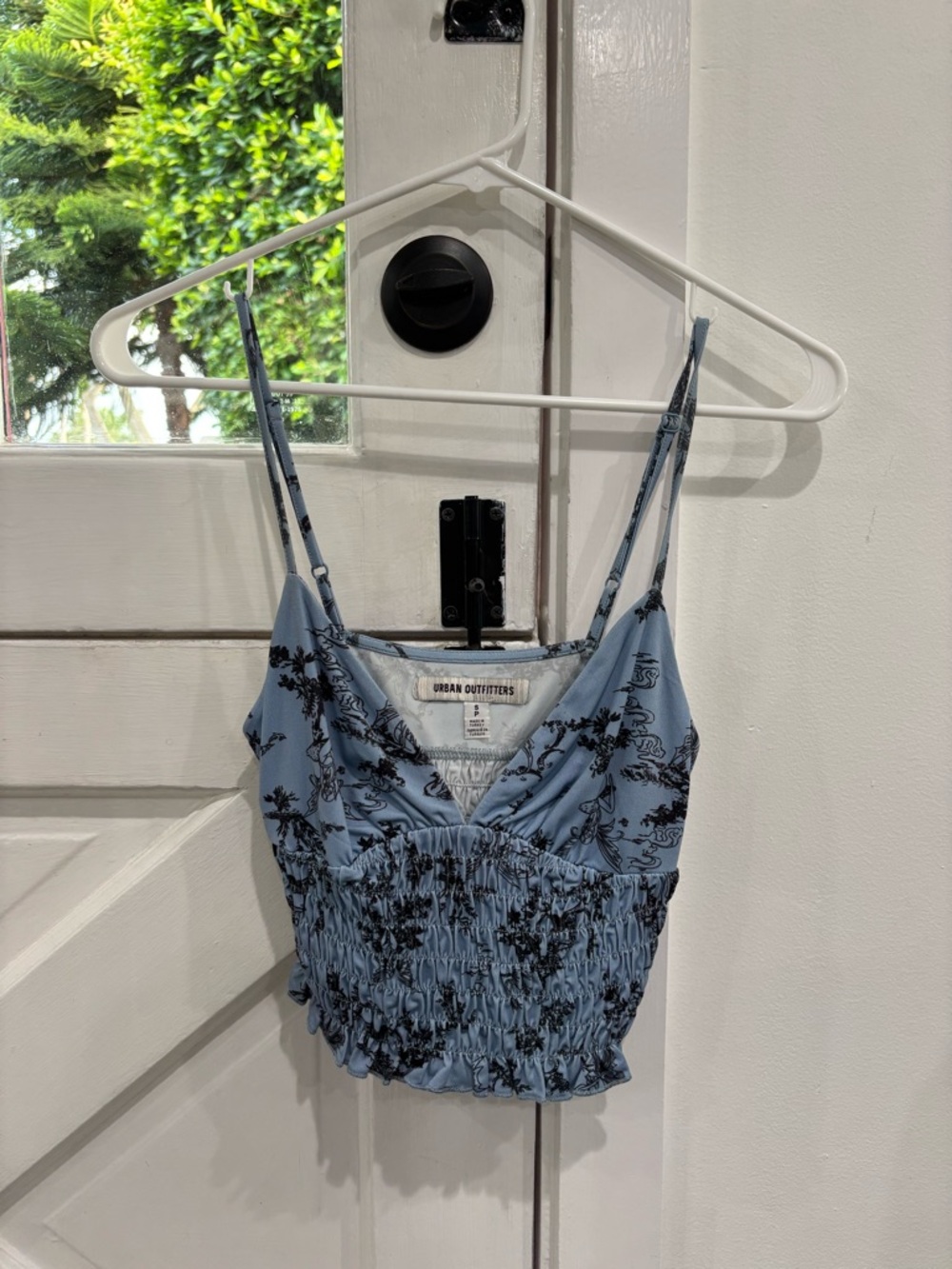 Urban Outfitters Blue Floral Smocked Crop Top